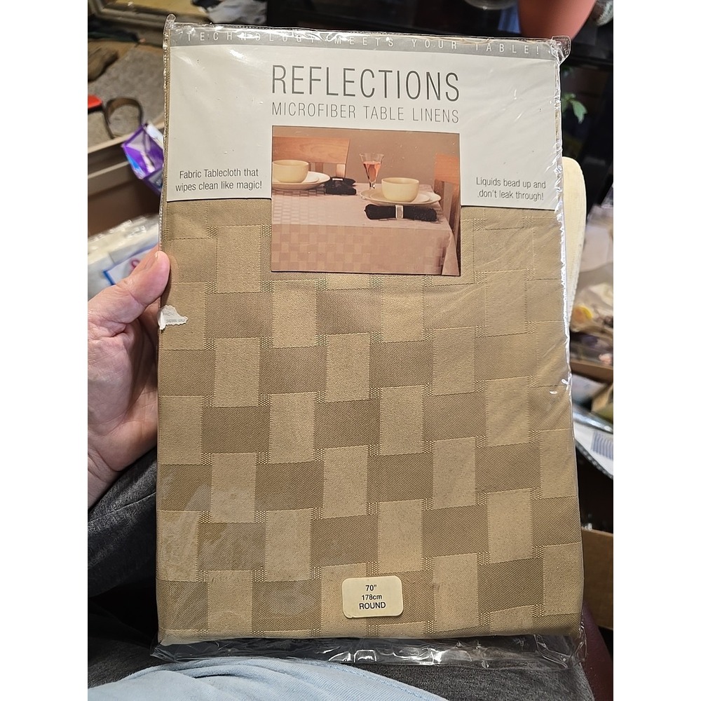 Reflections Bardwil NEW Microfiber Table Linens Tablecloth 70" Round Khaki Color